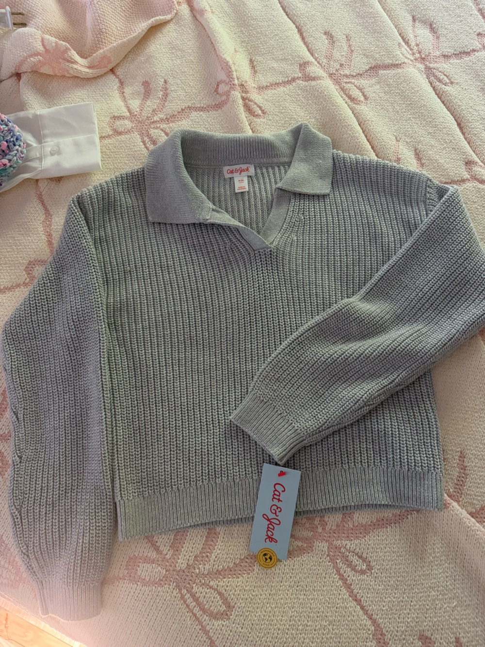 Cat & Jack Light Gray Knit Polo Sweater